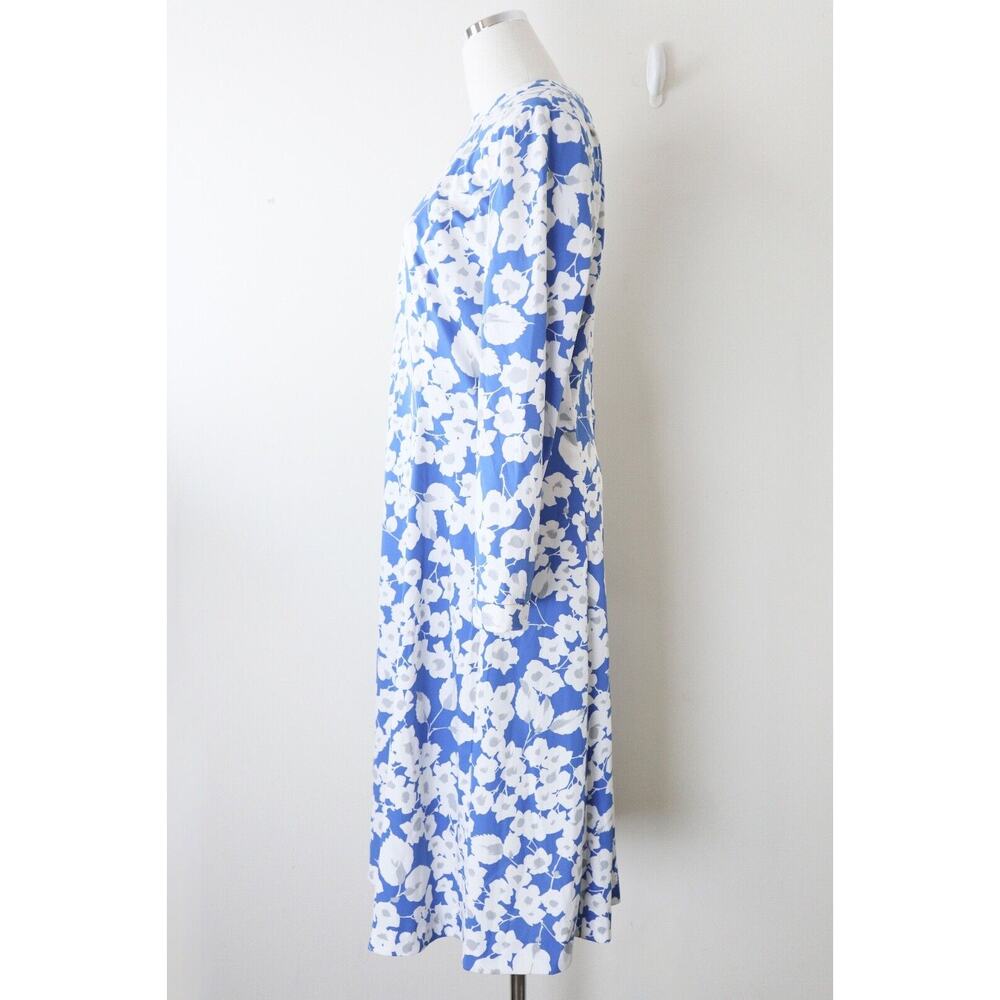 Vintage 1970s Marek New York Midi Dress Blue Floral Print Long Sleeve - Picture 7 of 11